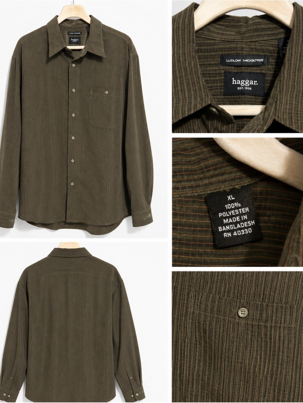 Haggar Men's Olive Brown Long-Sleeve Button-Up Shirt